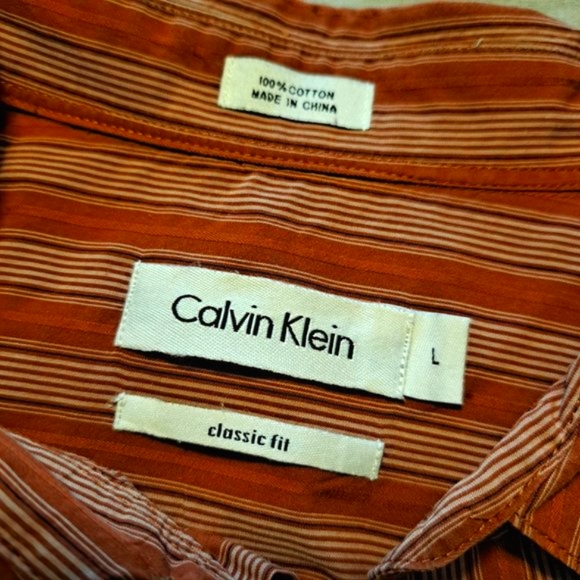Calvin Klein Orange Classic Fit Striped Button-Up Shirt Size Large - Picture 4 of 5